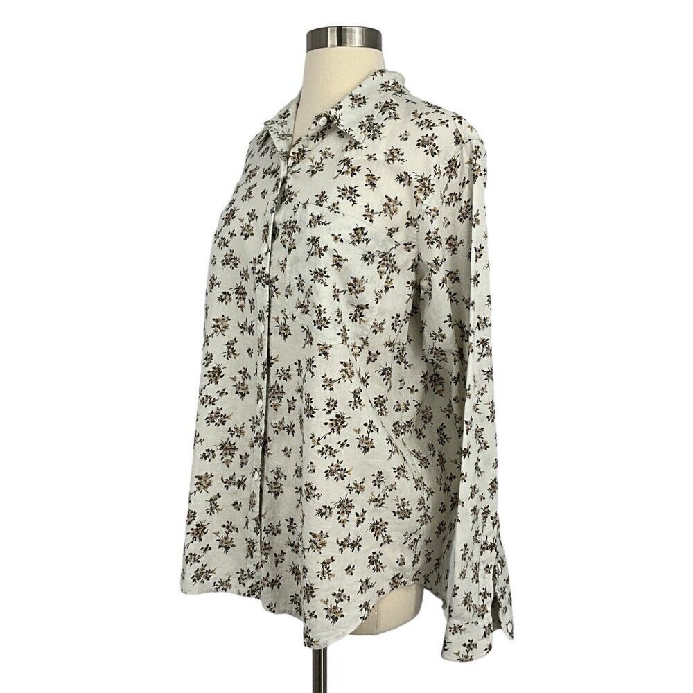 NWT Current Elliott Size 2 Floral Shirt Ivory Green Long Sleeve Linen Blend - Picture 4 of 13